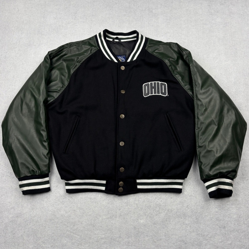 Steve Barrys Ohio Bobcats Varsity Jacket Mens S Black Green Letterman Embroider